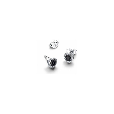 Boucles d'oreilles Pandora Cœurs Surélevés en argent et oxydes de zirconium