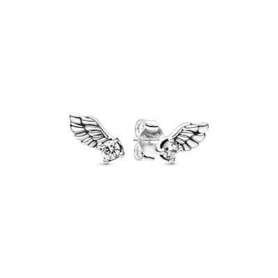 Boucles d'oreilles clous Pandora Passions aile d'ange scintillantes en argent et oxyde de zirconium