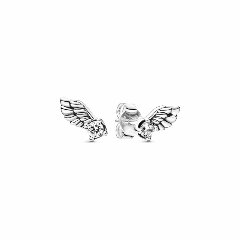 Boucles d'oreilles clous Pandora Passions aile d'ange scintillantes en argent et oxyde de zirconium