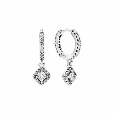 Boucles d'oreilles créoles Pandora Timeless éclat carrées en argent et oxyde de zirconium