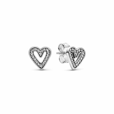 Boucles d'oreilles clous Pandora People esquisse de cœurs scintillants en argent et oxyde de zirconium