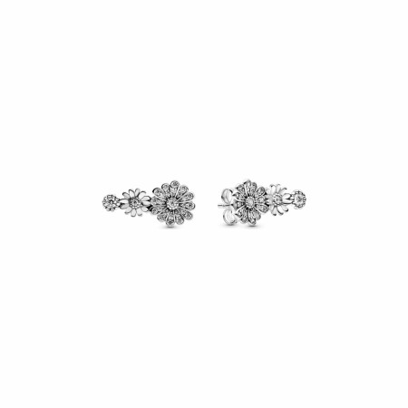 Boucles d'oreilles clous Pandora Garden trio de marguerites scintillantes en argent et oxyde de zirconium