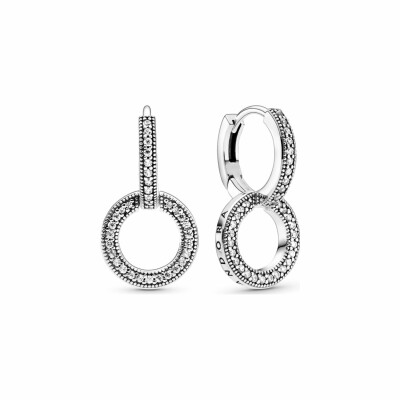 Boucles d'oreilles créoles Pandora Signature doubles scintillantes en argent et oxyde de zirconium