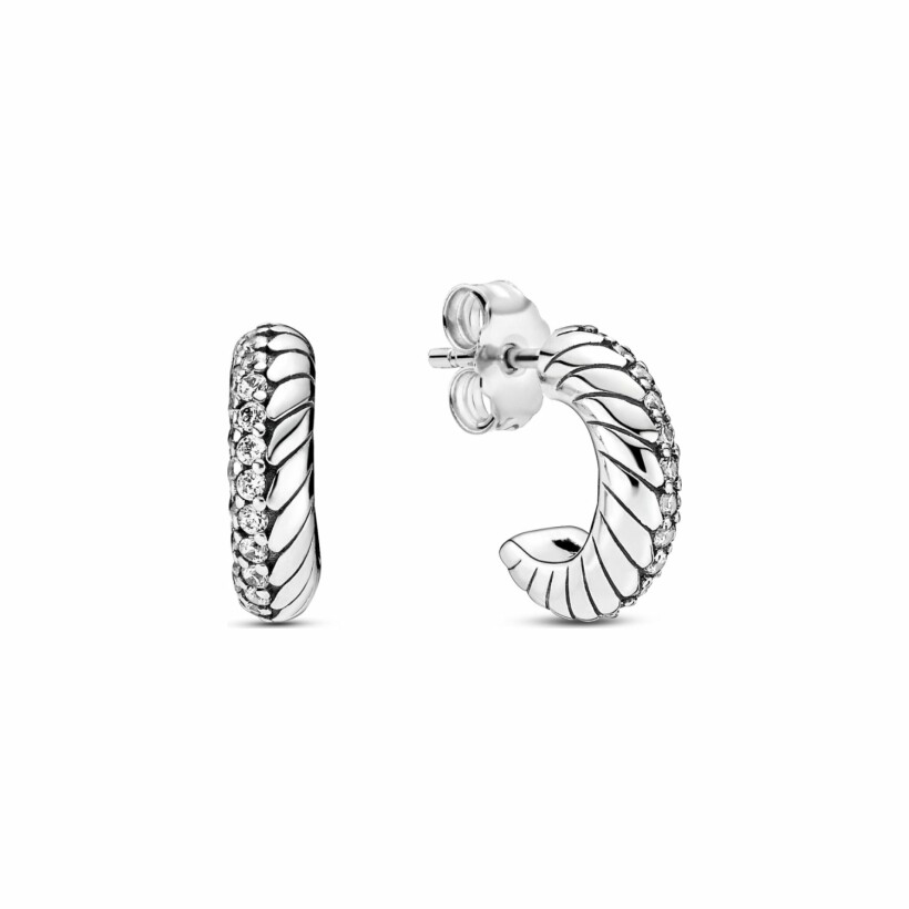 Boucles d'oreilles créoles Pandora Icons motif maille serpent pavées en argent et oxyde de zirconium