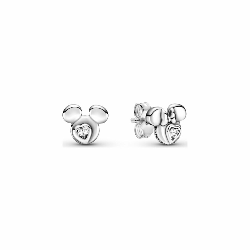Boucles d'oreilles Disney x Pandora clous disney portrait de mickey et minnie en argent et oxyde de zirconium