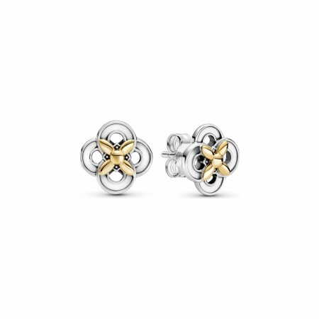 Boucles d'oreilles clous Pandora Passions fleur bicolores en argent et or jaune