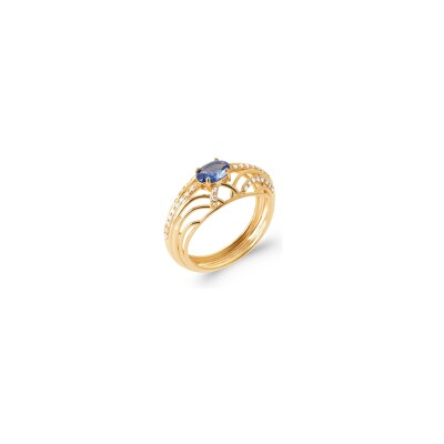 Bague en plaqué or, oxyde de zirconium et pierre synthétique