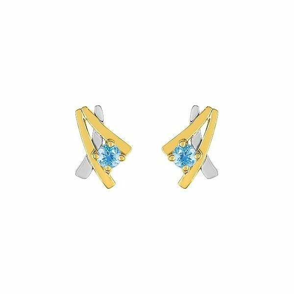 Boucles d'oreilles en or jaune, rhodium et topazes bleues