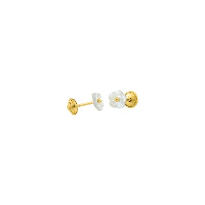 Boucles d'oreilles fleurs en or jaune et nacre blanche