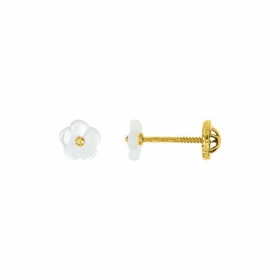 Boucles d'oreilles fleurs en or jaune et nacre blanche