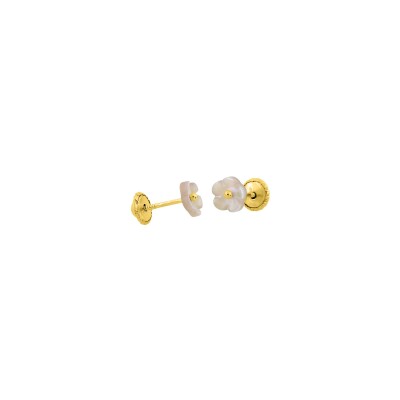 Boucles d'oreilles clous à vis en or jaune et nacre
