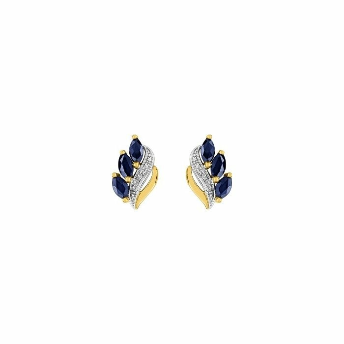 Boucles d'oreilles clous en or jaune, rhodium et saphirs