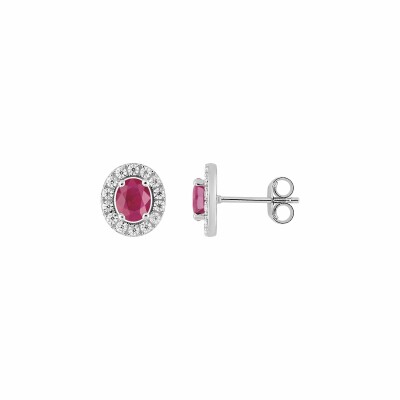 Boucles d'oreilles en or blanc, rubis et oxydes de zirconium