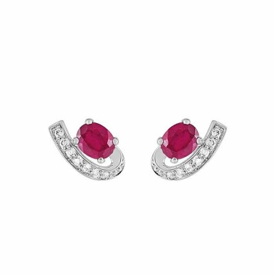 Boucles d'oreilles en or blanc et rubis et oxydes de zirconium