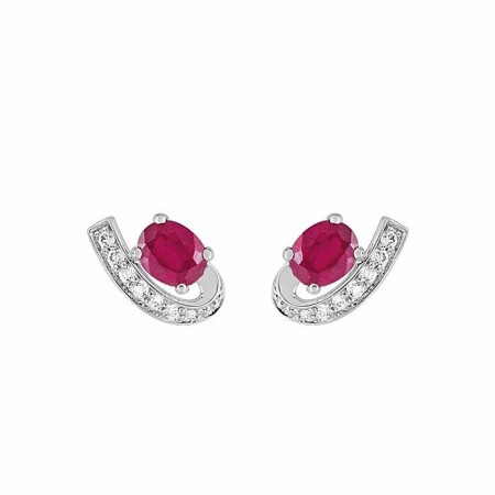 Boucles d'oreilles en or blanc et rubis et oxydes de zirconium