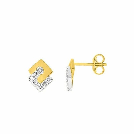 Boucles d'oreilles en or blanc, or jaune et oxydes de zirconium