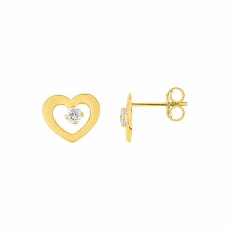 Boucles d'oreilles coeur en or jaune et oxydes de zirconium