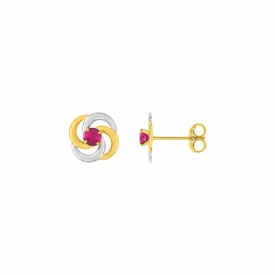 Boucles d'oreilles en or jaune, rubis