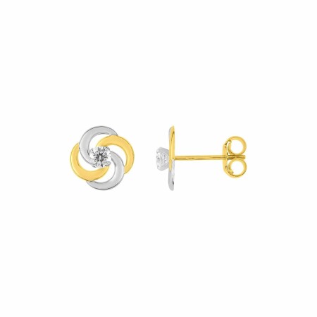 Boucles d'oreilles en or jaune, or blanc et oxydes de zirconium