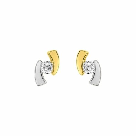 Boucles d'oreilles en or jaune, or blanc et oxydes de zirconium