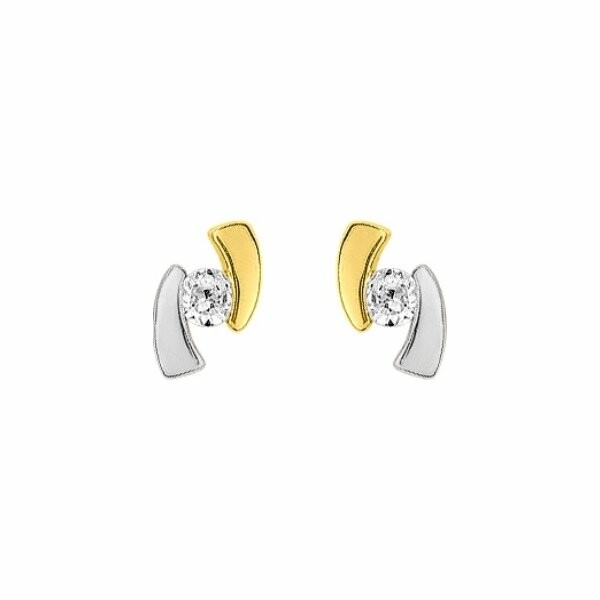 Boucles d'oreilles en or jaune, or blanc et oxydes de zirconium