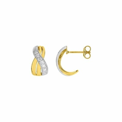 Boucles d'oreilles en or jaune, rhodium et oxydes de zirconium