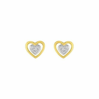 Boucles d'oreilles en or jaune, or blanc et oxyde de zirconium