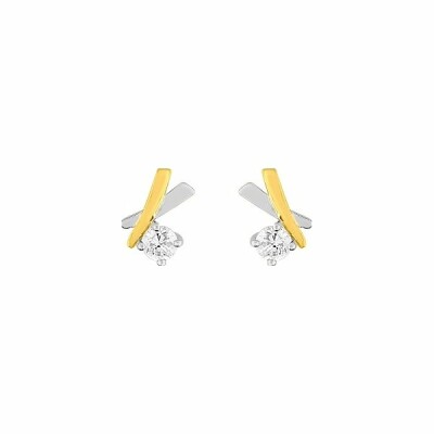 Boucles d'oreilles en or jaune, rhodium et oxydes de zirconium