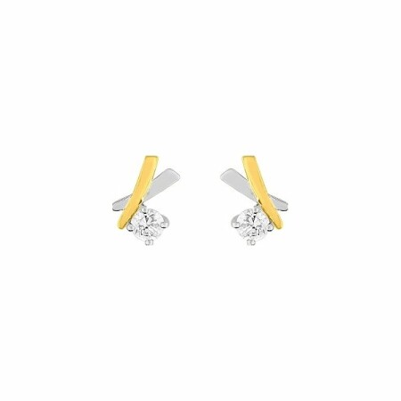 Boucles d'oreilles en or jaune, rhodium et oxydes de zirconium