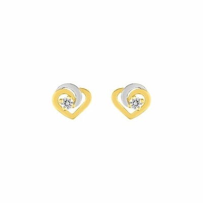 Boucles d'oreilles coeurs en or jaune et oxydes de zirconium