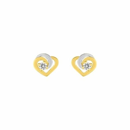 Boucles d'oreilles coeurs en or jaune et oxydes de zirconium