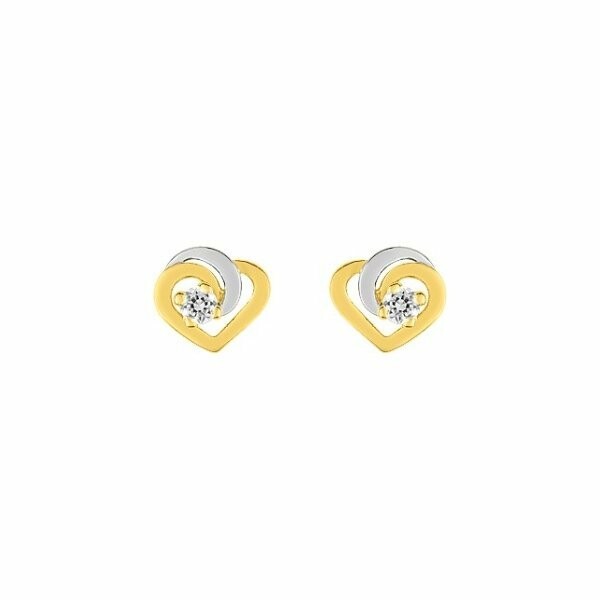 Boucles d'oreilles coeurs en or jaune et oxydes de zirconium