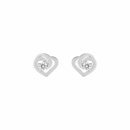 Boucles d'oreilles coeurs en or blanc et oxydes de zirconium