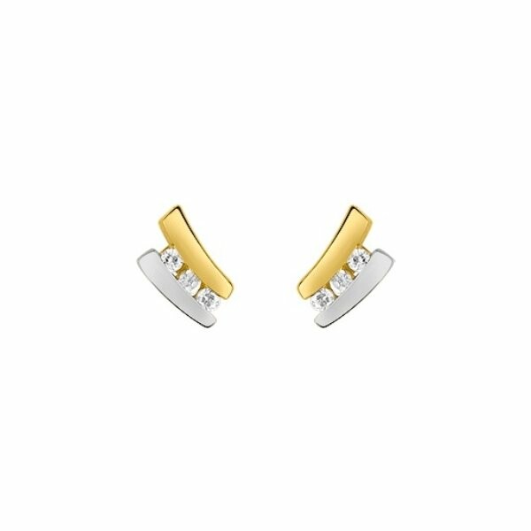 Boucles d'oreilles en or jaune, or blanc et oxydes de zirconium