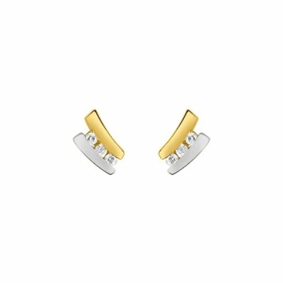 Boucles d'oreilles en or jaune, or blanc et oxydes de zirconium