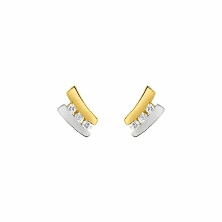 Boucles d'oreilles en or jaune, or blanc et oxydes de zirconium