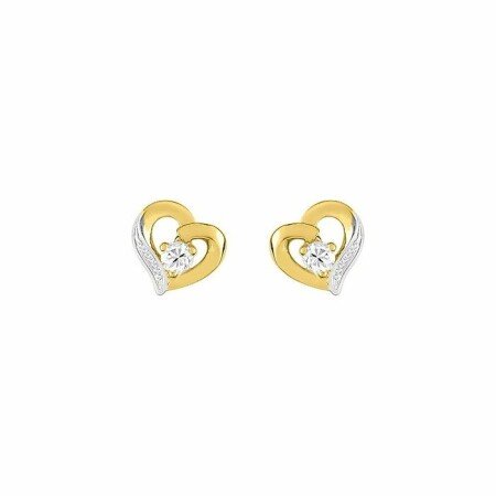 Boucles d'oreilles coeurs en or blanc, or jaune et oxydes de zirconium