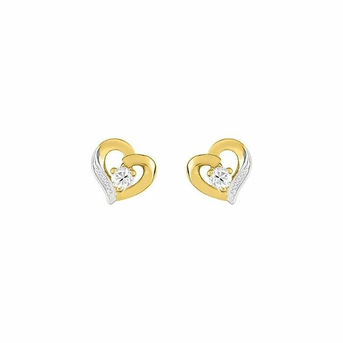 Boucles d'oreilles coeurs en or blanc, or jaune et oxydes de zirconium