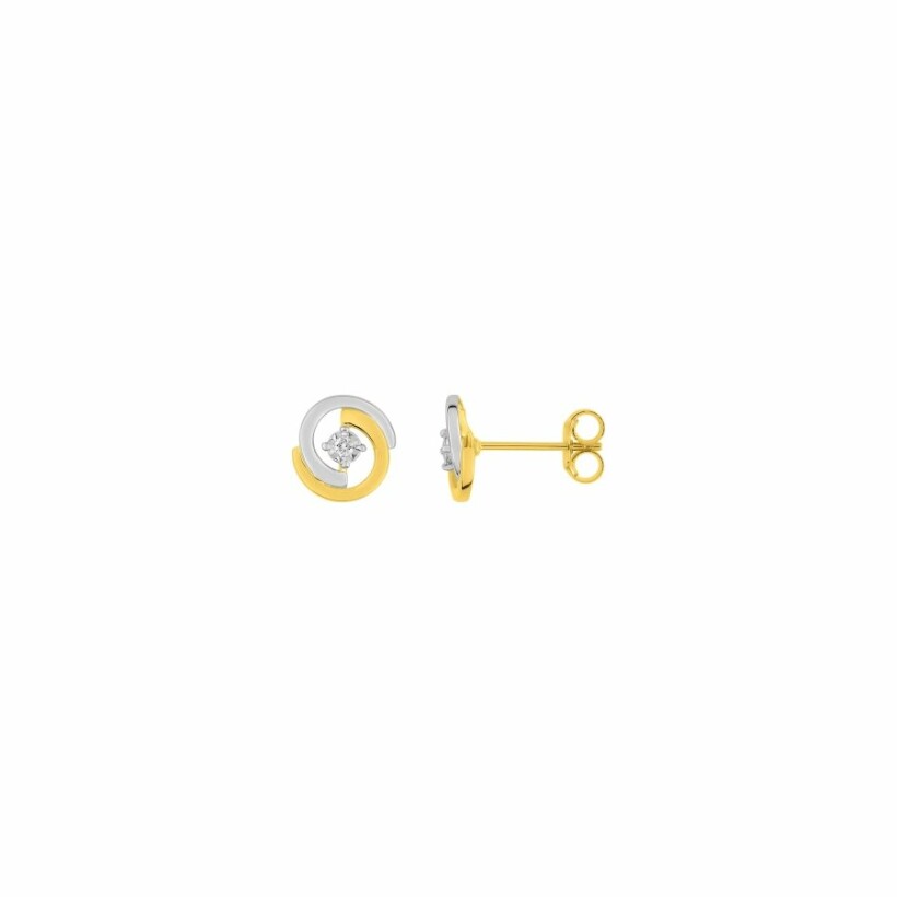 Boucles d'oreilles en or blanc, or jaune et diamants