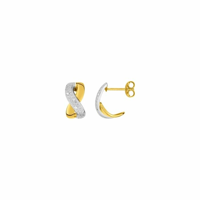 Boucles d'oreilles créoles en or jaune, rhodium et diamants