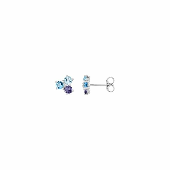 Boucles d'oreilles clous en or blanc et topazes