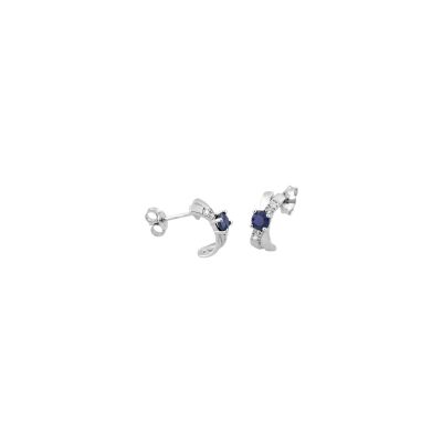 Boucles d'oreilles créoles en or blanc et oxydes de zirconium et saphirs