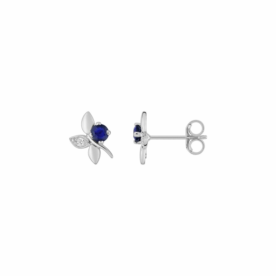 Boucles d'oreilles en or blanc, saphirs et oxydes de zirconium