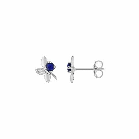 Boucles d'oreilles en or blanc, saphirs et oxydes de zirconium