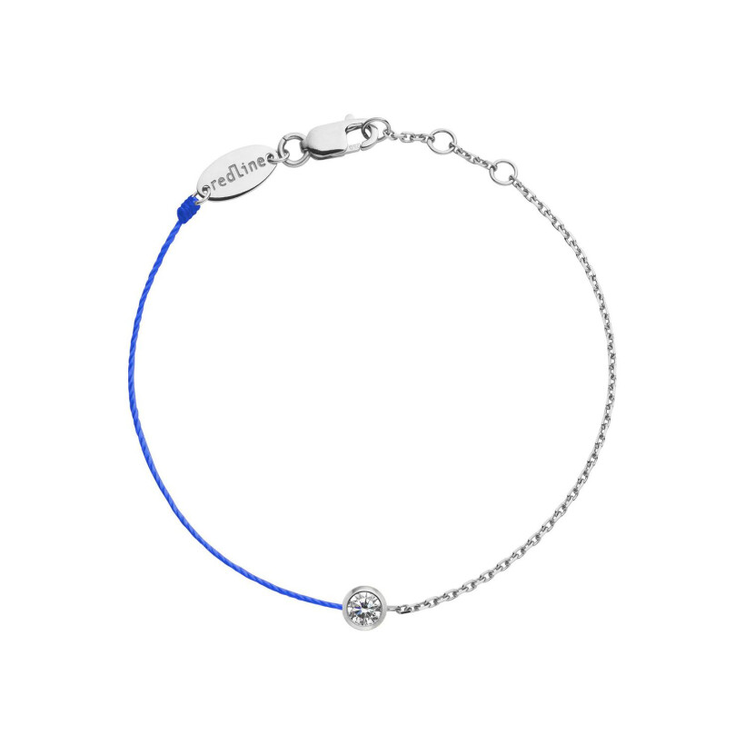 Bracelet RedLine Pure fil bleu frannçais et chaîne avec diamant 0.10ct en serti clos, or blanc