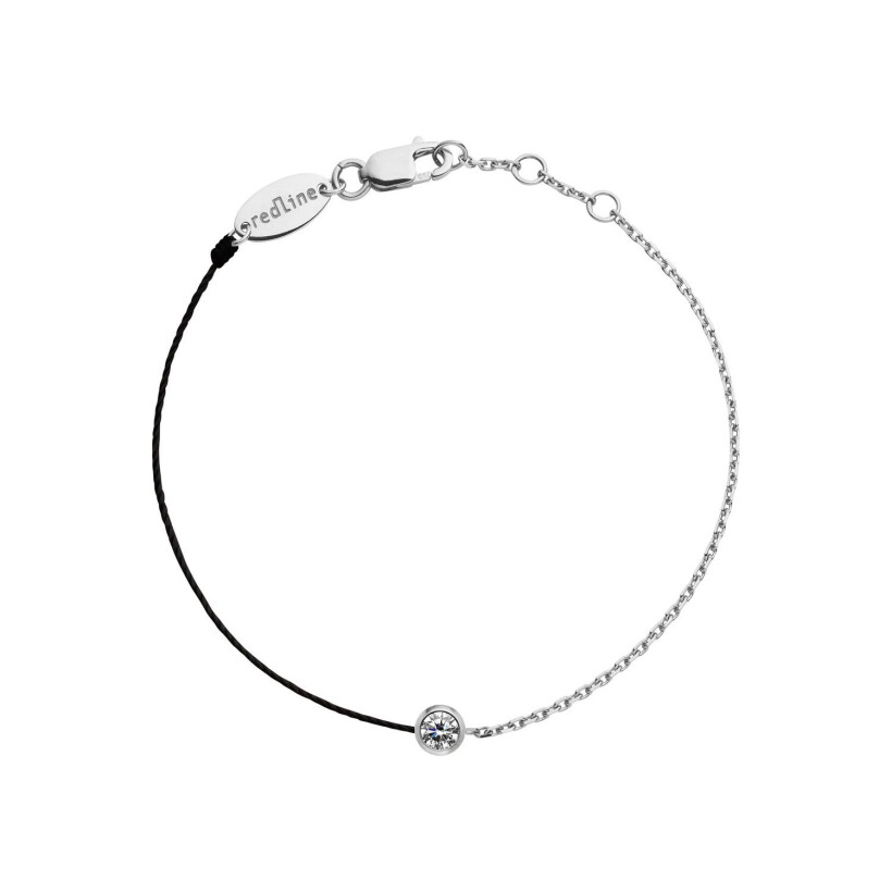 Bracelet RedLine Pure fil noir et chaîne avec diamant 0.10ct en serti clos, or blanc