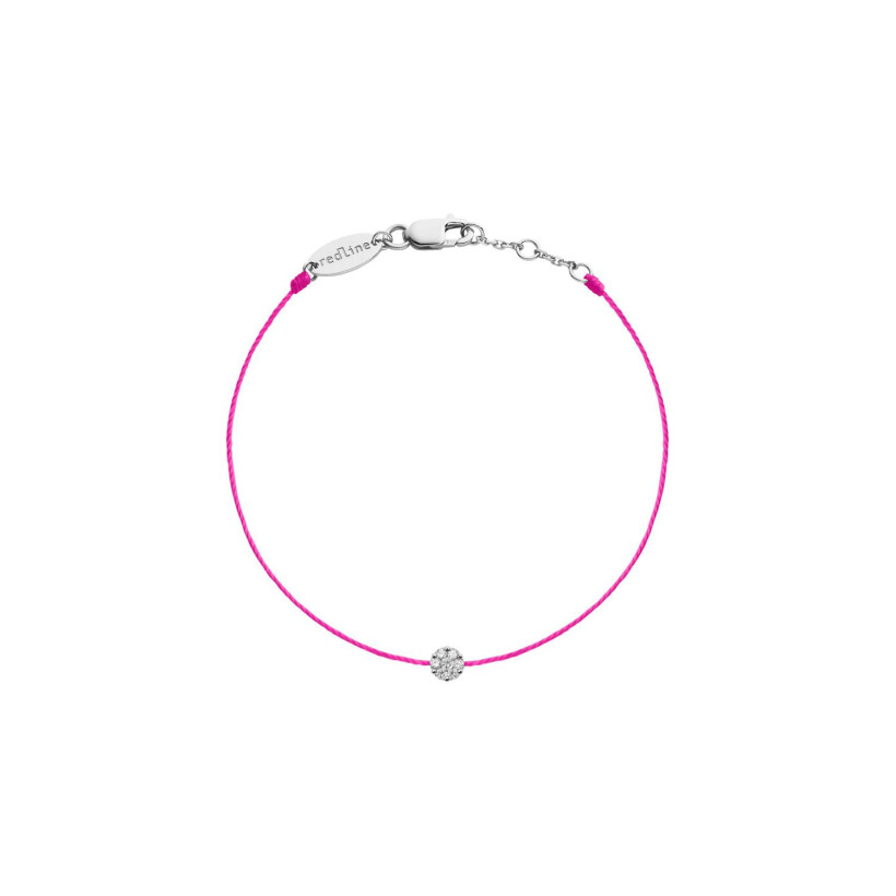 RedLine Illusion neon pink cord with diamonds 0.05ct in bezel set, white gold bracelet
