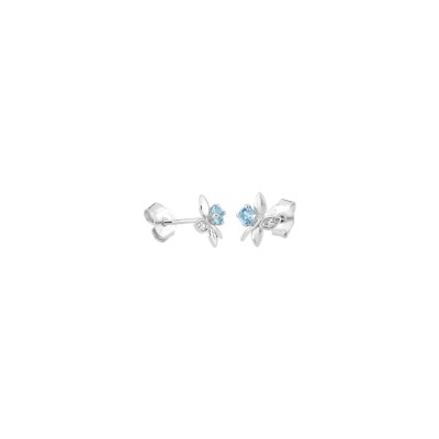 Boucles d'oreilles clous en or blanc, topazes et oxydes de zirconium