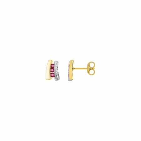 Boucles d'oreilles en or blanc, or jaune et rubis