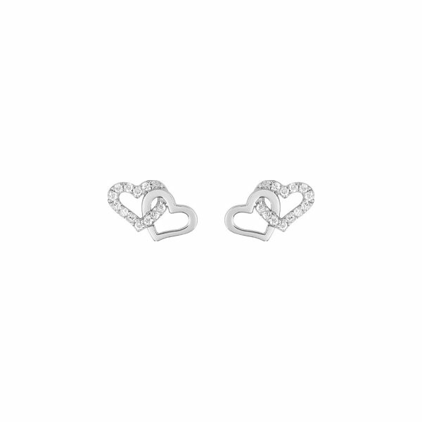 Boucles d'oreilles cœurs en or blanc et oxydes de zirconium